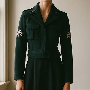 UO Women's Dark Green Military Cropped Wool Jacket Size Small